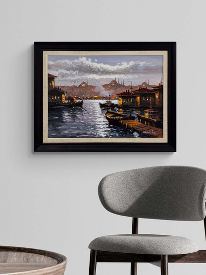 Minareler Arasında Boğaz Yağlı Boya Tablosu