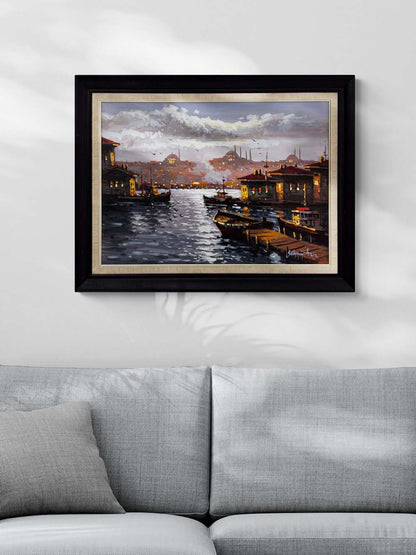 Minareler Arasında Boğaz Yağlı Boya Tablosu