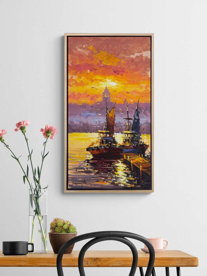 Haliç’te Gün Batımı Yağlı Boya Tablosu