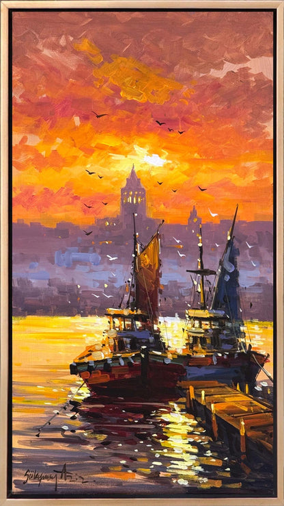 Haliç’te Gün Batımı Yağlı Boya Tablosu