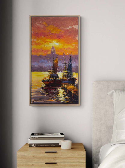 Haliç’te Gün Batımı Yağlı Boya Tablosu