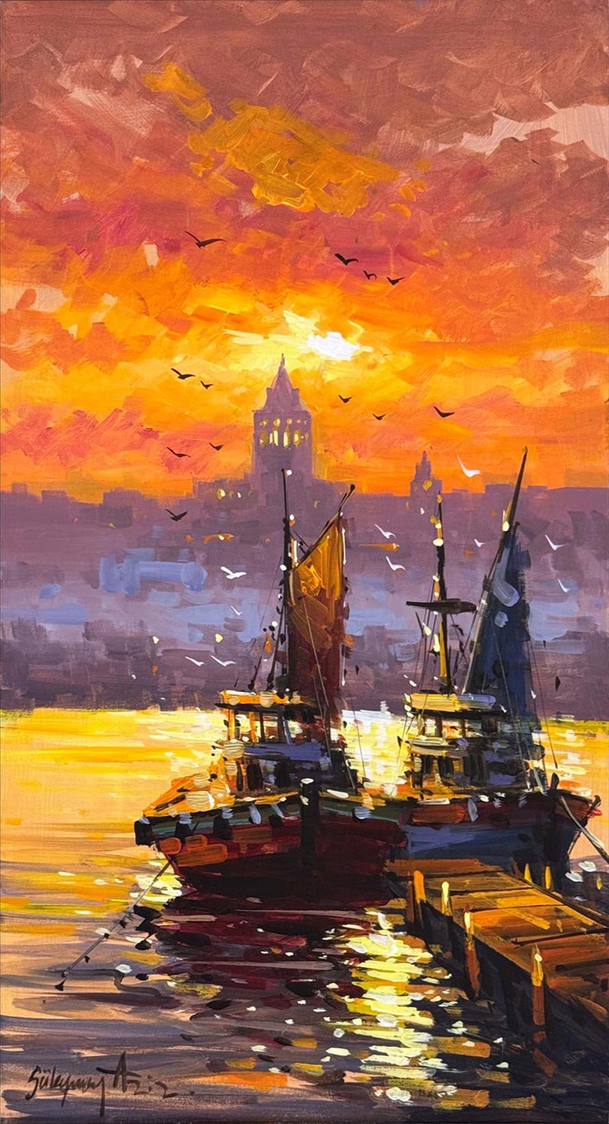 Haliç’te Gün Batımı Yağlı Boya Tablosu