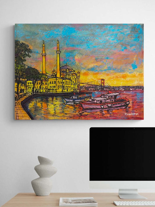 Ortaköy'de Gün Batımı Yağlı Boya Tablosu