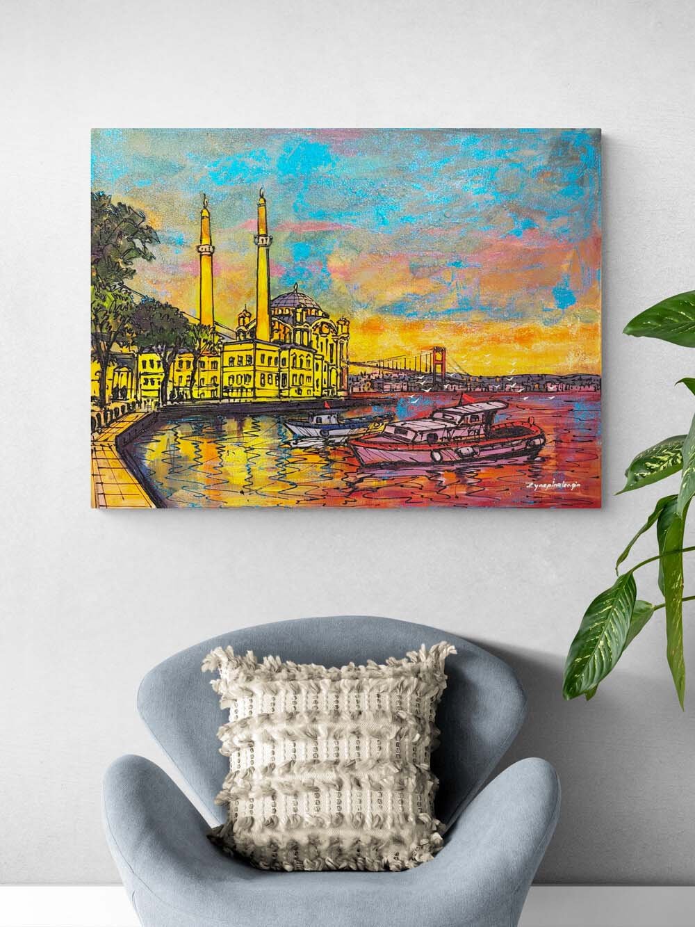 Ortaköy'de Gün Batımı Yağlı Boya Tablosu