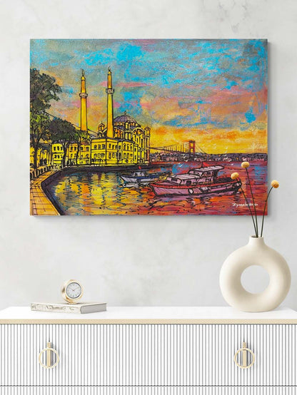 Ortaköy'de Gün Batımı Yağlı Boya Tablosu