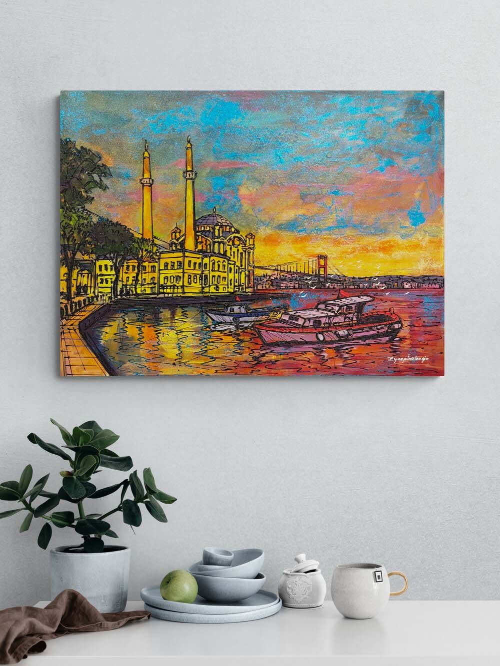 Ortaköy'de Gün Batımı Yağlı Boya Tablosu