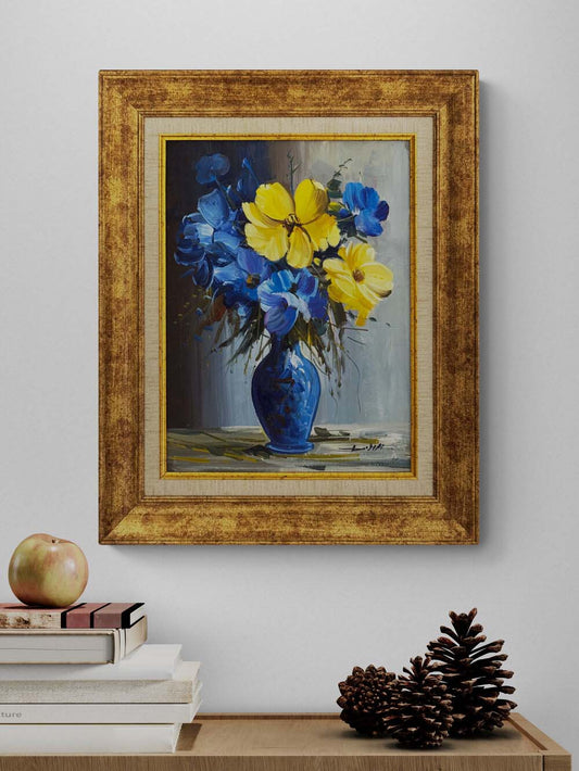Vazoda Mavi Çiçekler Yağlı Boya Tablosu