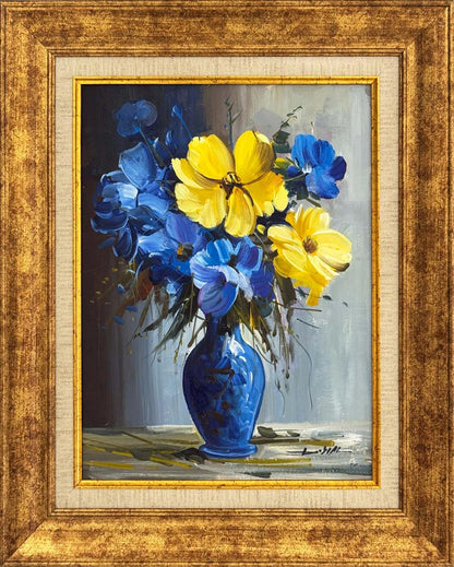 Vazoda Mavi Çiçekler Yağlı Boya Tablosu