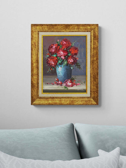 Kırmızı Gülün Zarafeti Yağlı Boya Tablosu