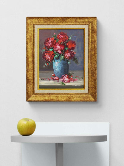 Kırmızı Gülün Zarafeti Yağlı Boya Tablosu
