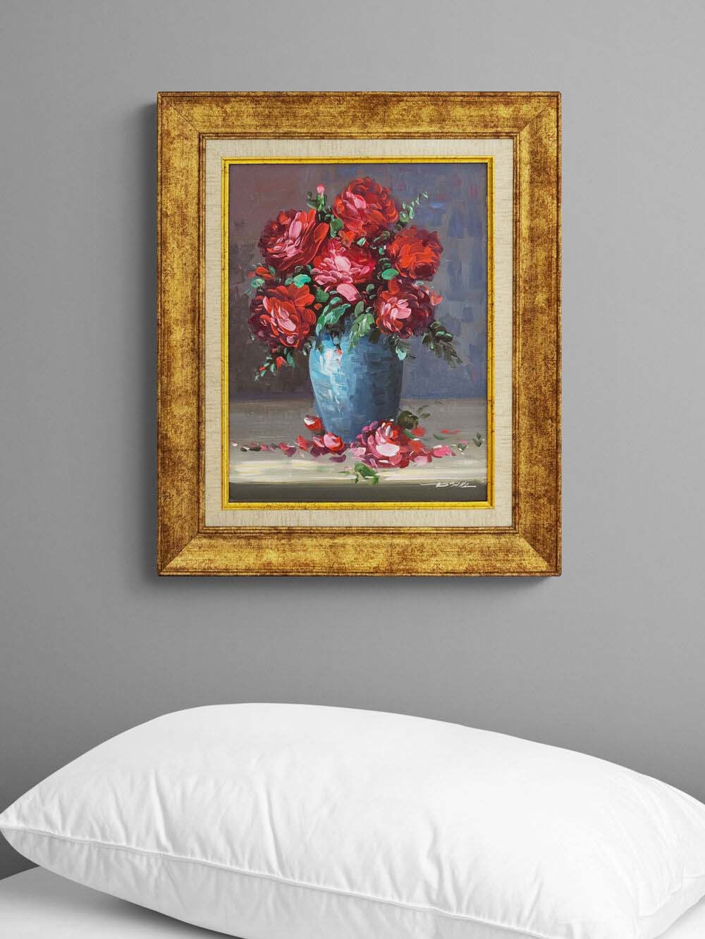 Kırmızı Gülün Zarafeti Yağlı Boya Tablosu