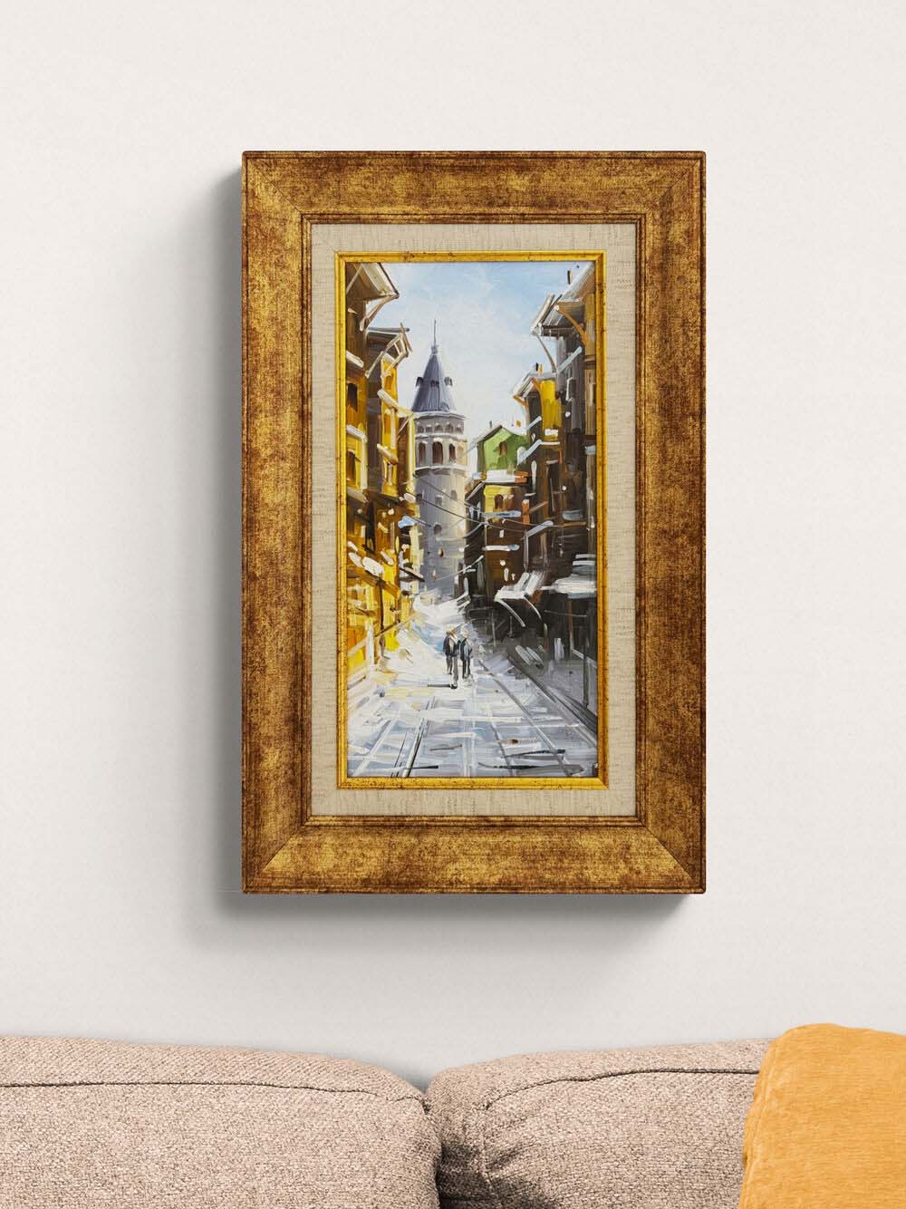 Kışın Galata Sokakları Yağlı Boya Tablosu