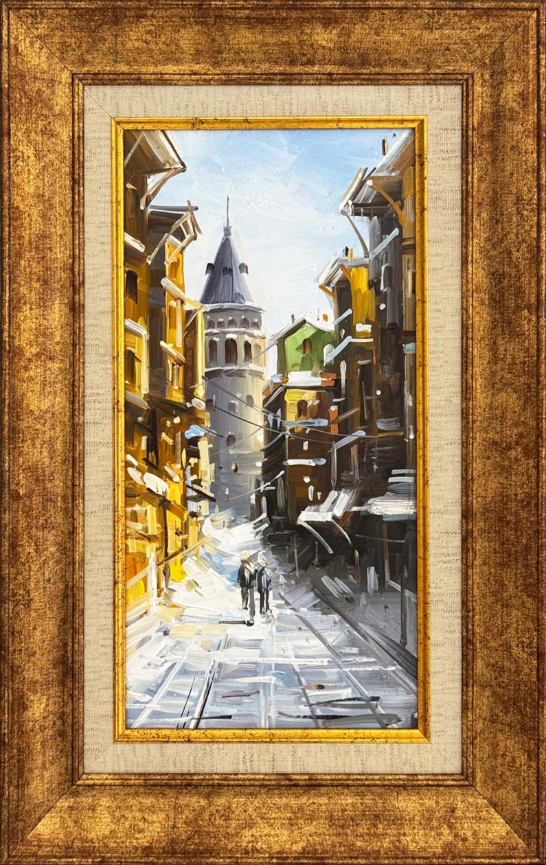Kışın Galata Sokakları Yağlı Boya Tablosu