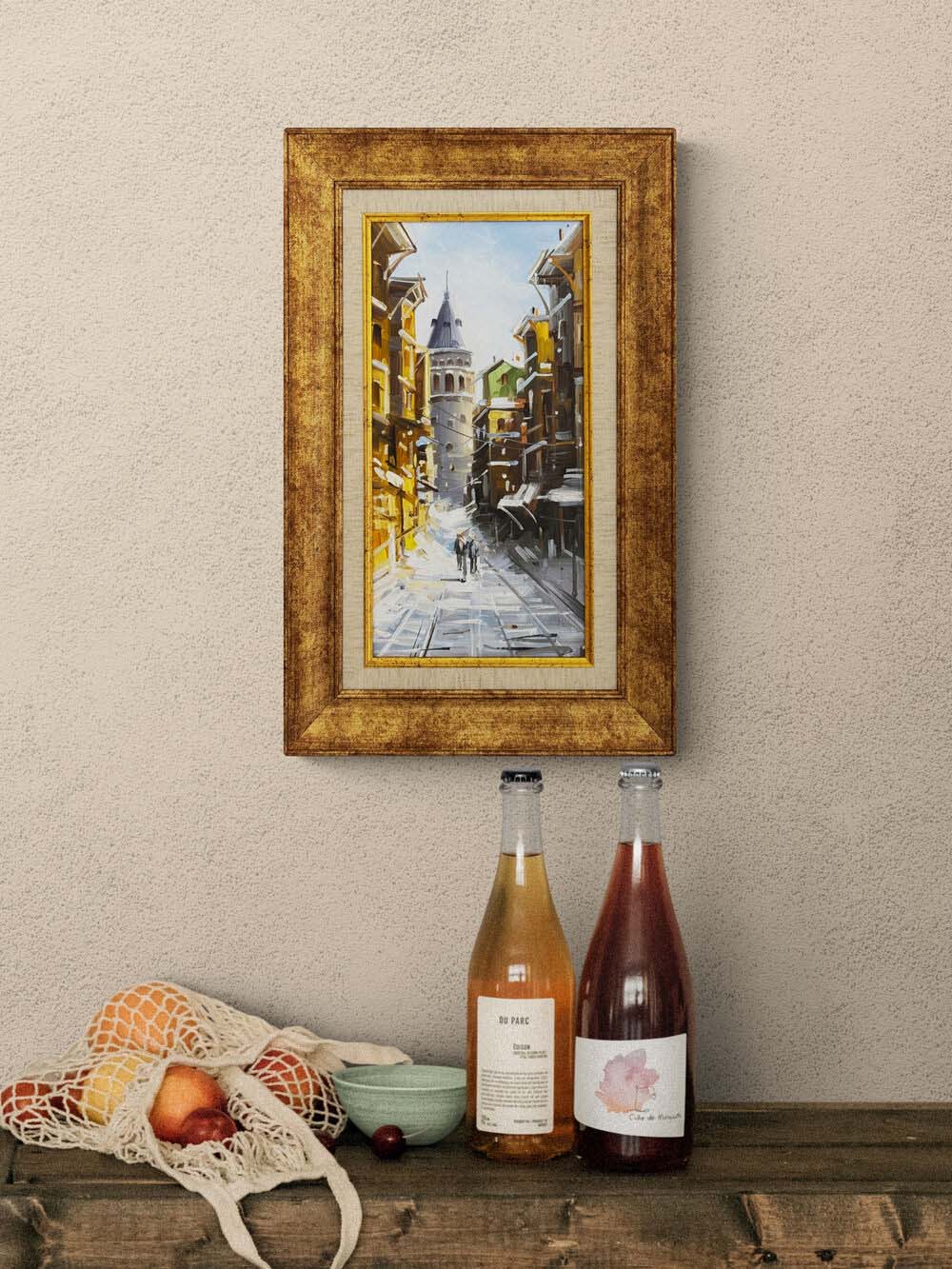 Kışın Galata Sokakları Yağlı Boya Tablosu