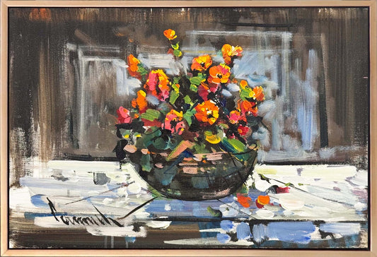 Pencere Önü Çiçekler Yağlı Boya Tablosu