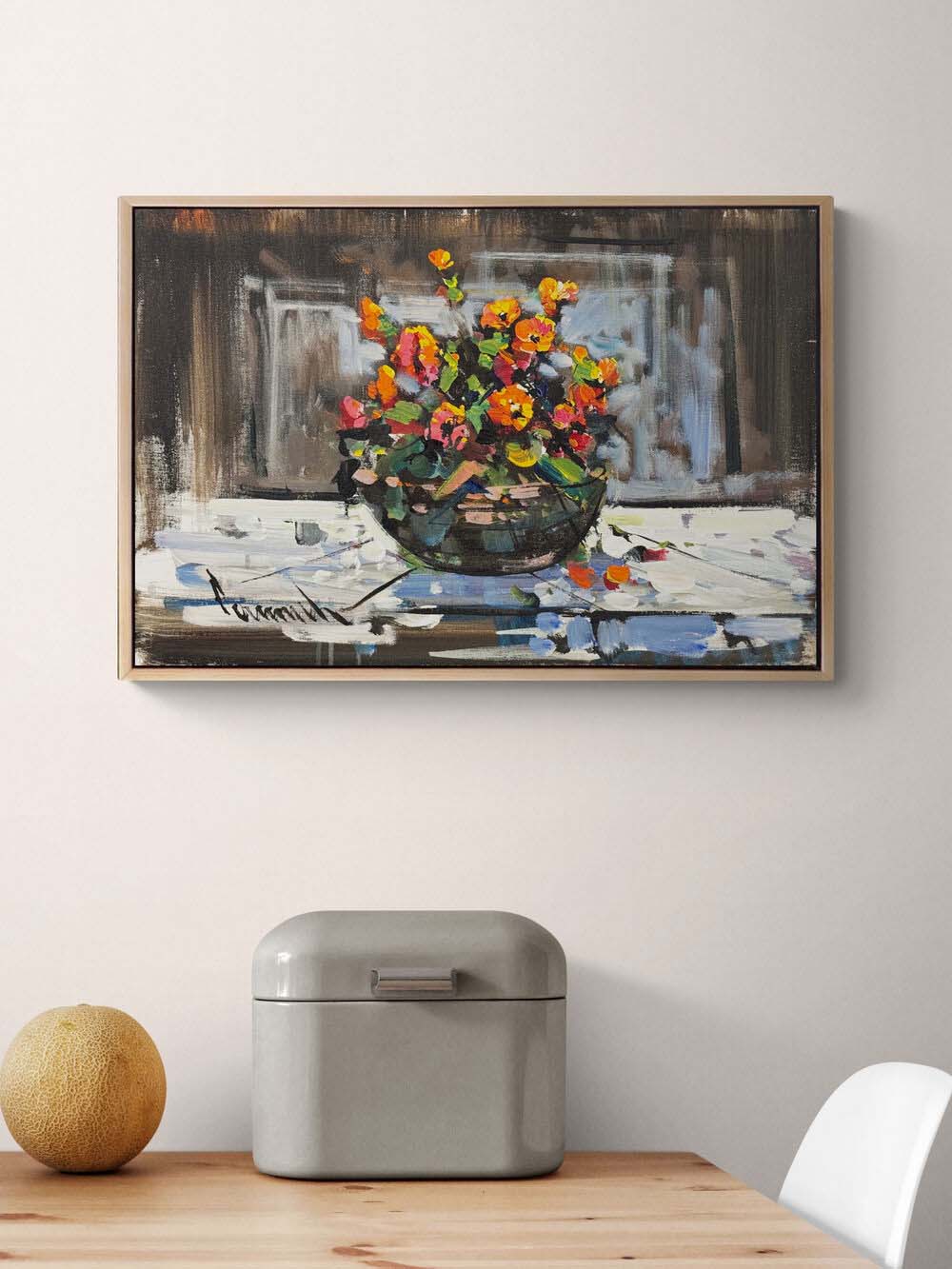 Pencere Önü Çiçekler Yağlı Boya Tablosu