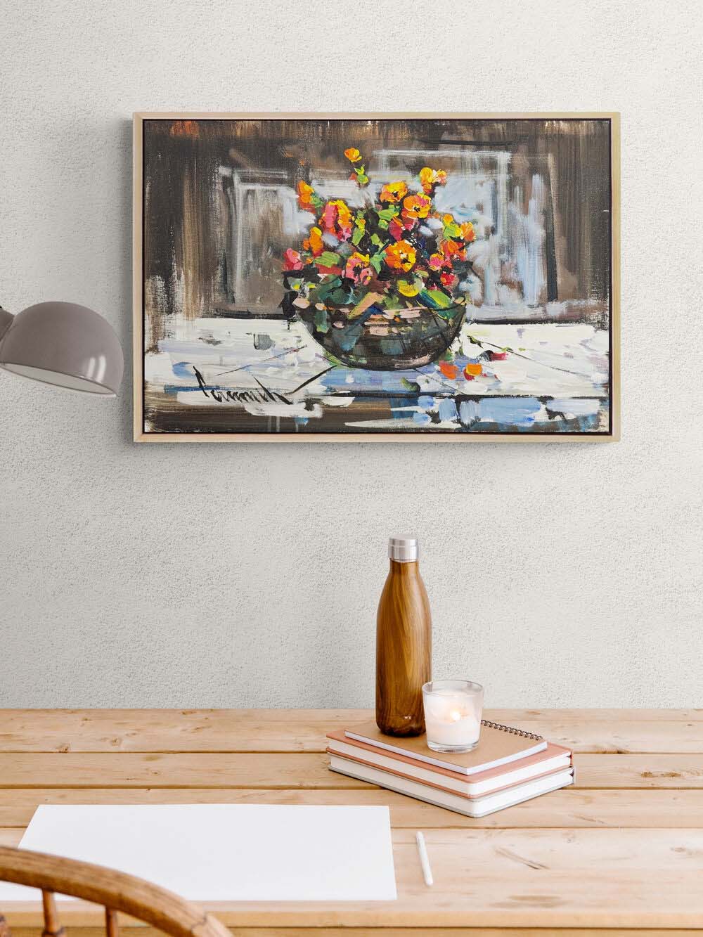 Pencere Önü Çiçekler Yağlı Boya Tablosu