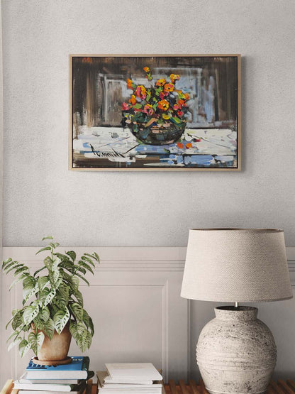 Pencere Önü Çiçekler Yağlı Boya Tablosu