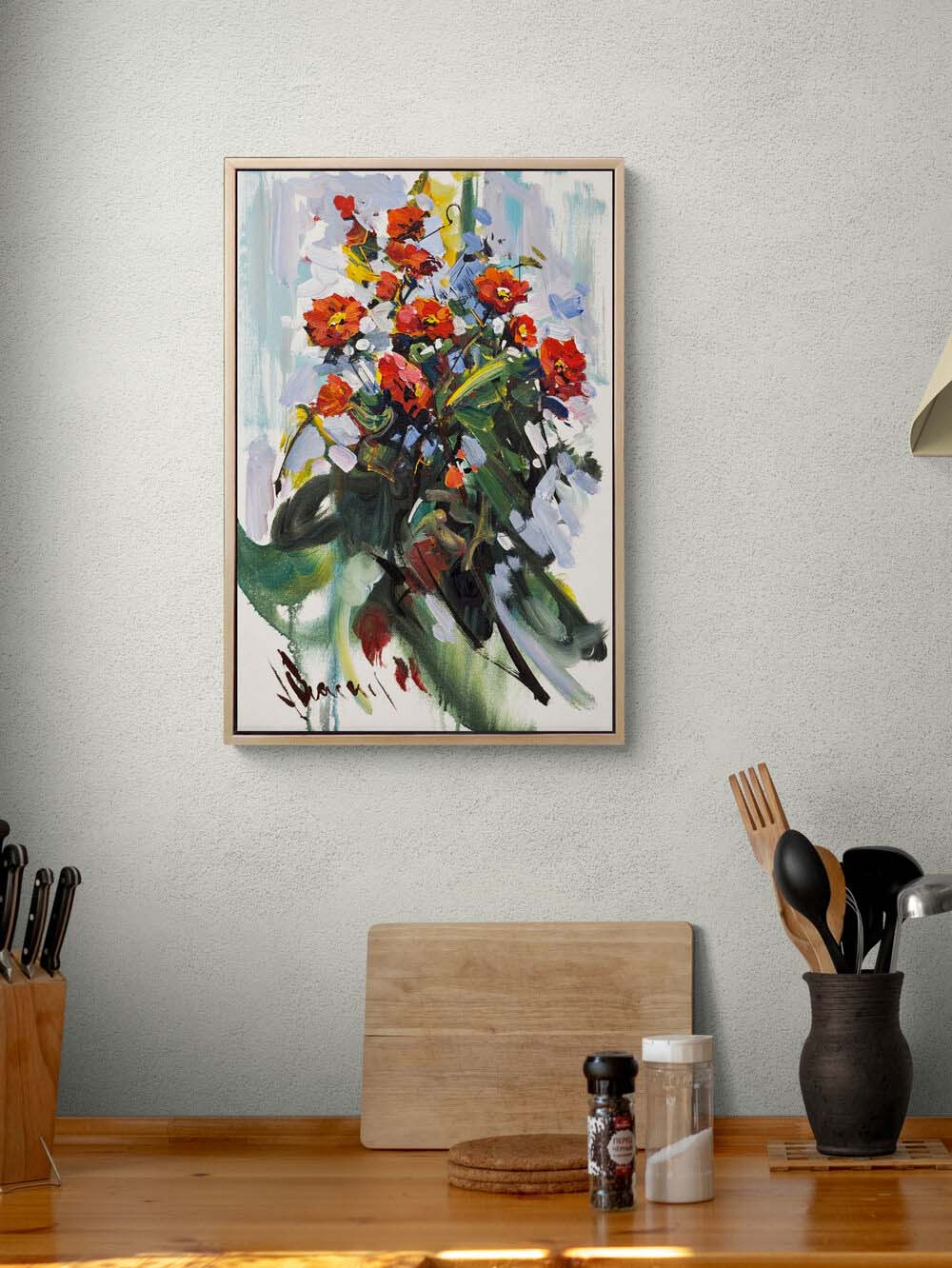 Kırmızı Çiçeklerin Enerjisi Yağlı Boya Tablosu