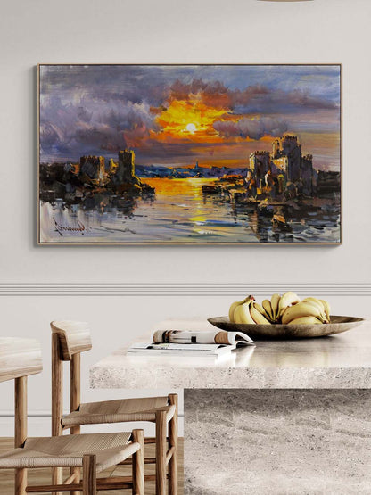 Hisarlarda Akşam Güneşi Yağlı Boya Tablosu