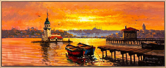 İstanbul’un Turuncu Sükuneti Yağlı Boya Tablosu