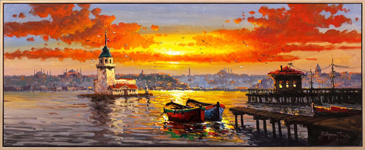 Kadim Şehrin Kız Kulesi Yağlı Boya Tablosu