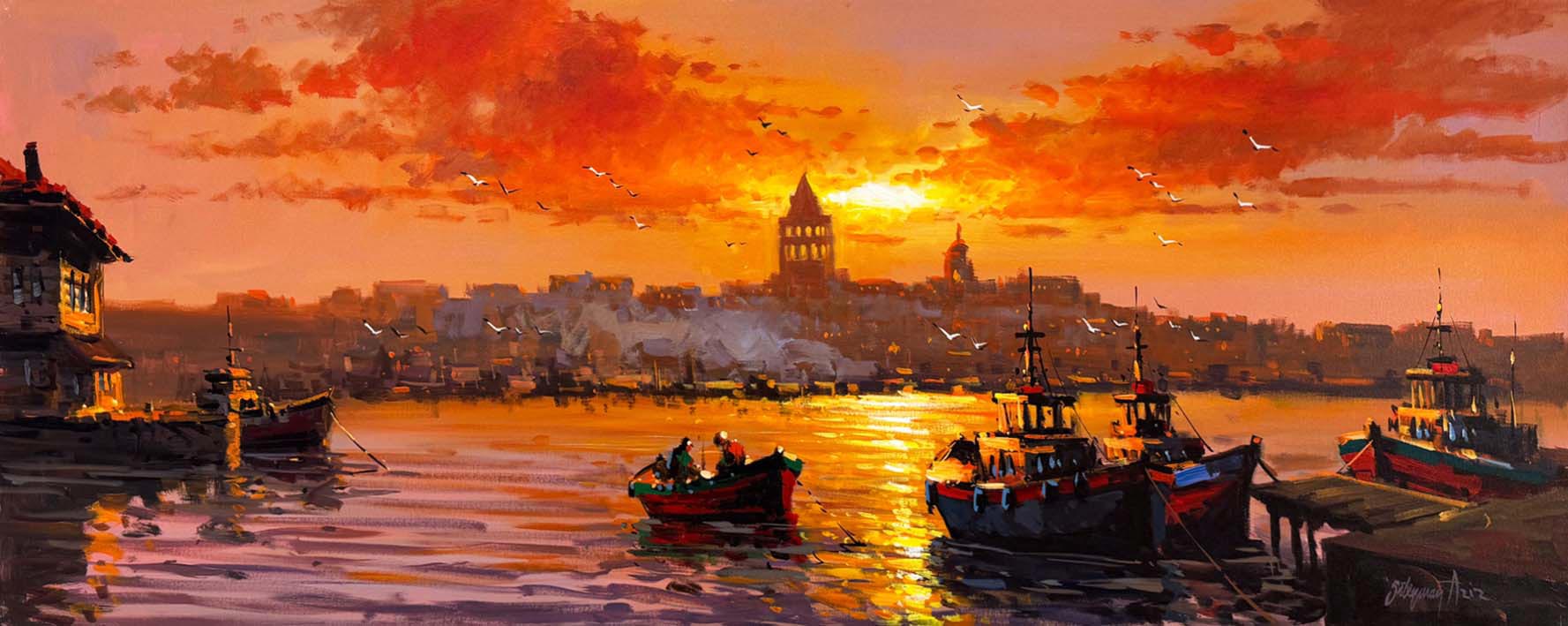İstanbul’un Kalbinde Akşam Yağlı Boya Tablosu Simurg Sanatevi