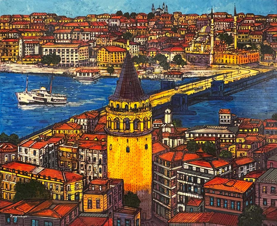 Galata’da Gün Yansıması Yağlı Boya Tablosu Simurg Sanatevi