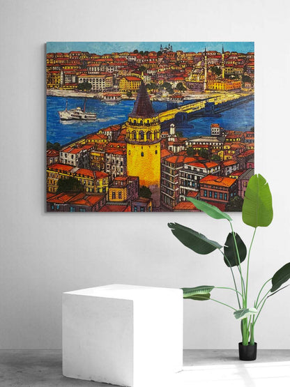 Galata’da Gün Yansıması Yağlı Boya Tablosu Simurg Sanatevi