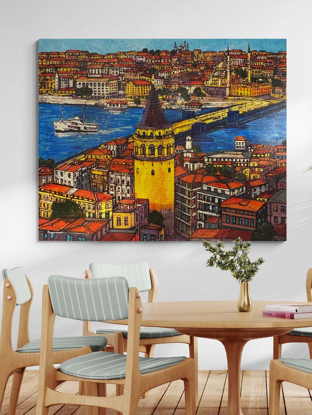 Galata’da Gün Yansıması Yağlı Boya Tablosu Simurg Sanatevi