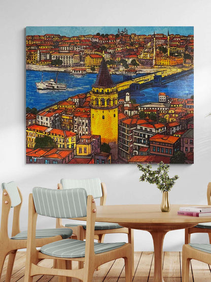 Galata’da Gün Yansıması Yağlı Boya Tablosu Simurg Sanatevi