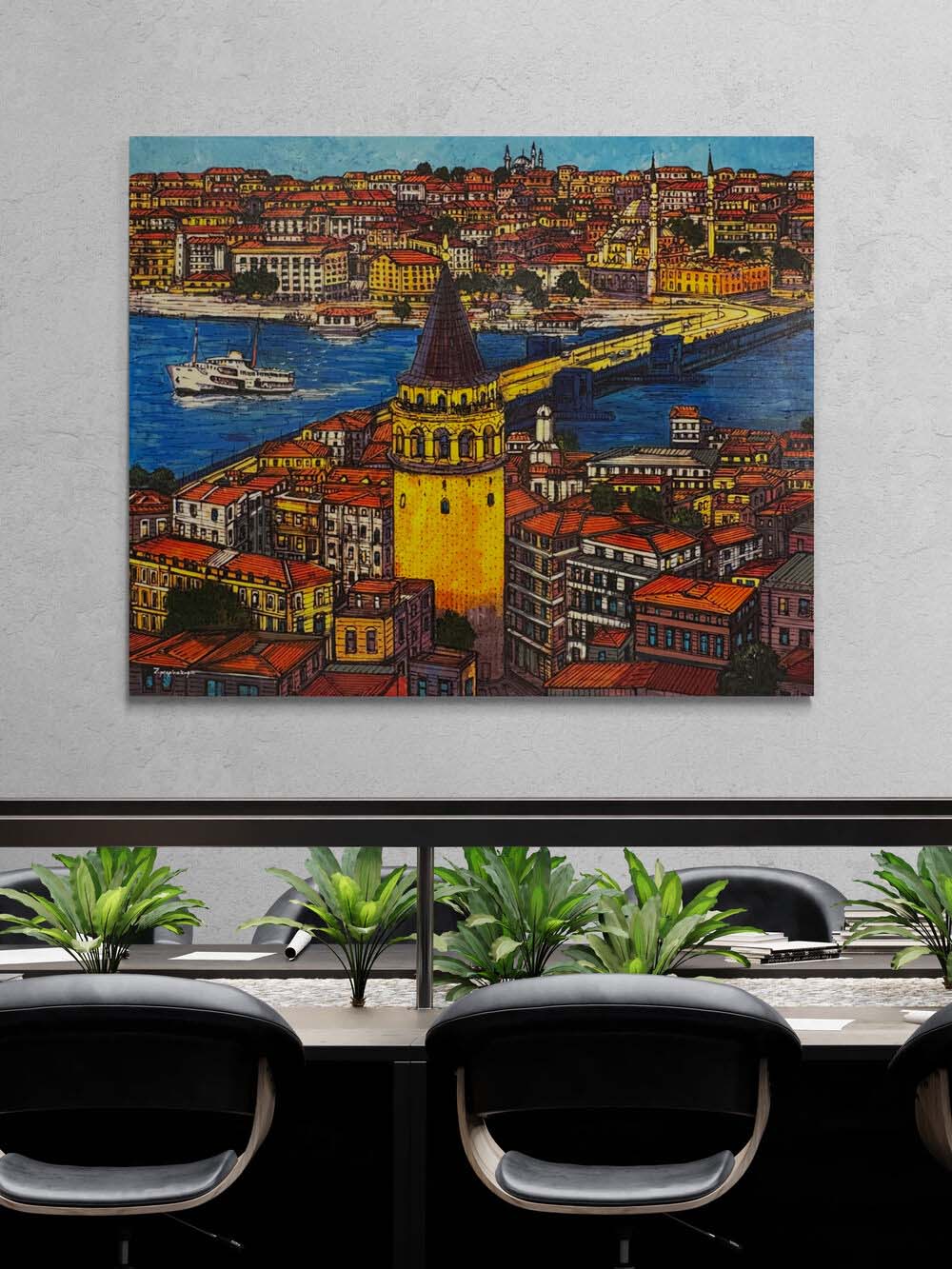 Galata’da Gün Yansıması Yağlı Boya Tablosu Simurg Sanatevi