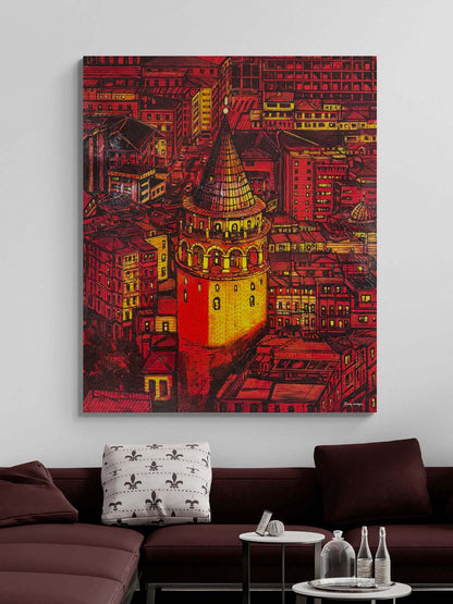 Galata Kulesinin Gözünden Yağlı Boya Tablosu
