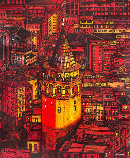 Galata Kulesinin Gözünden Yağlı Boya Tablosu