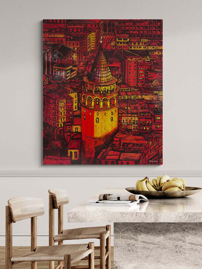 Galata Kulesinin Gözünden Yağlı Boya Tablosu