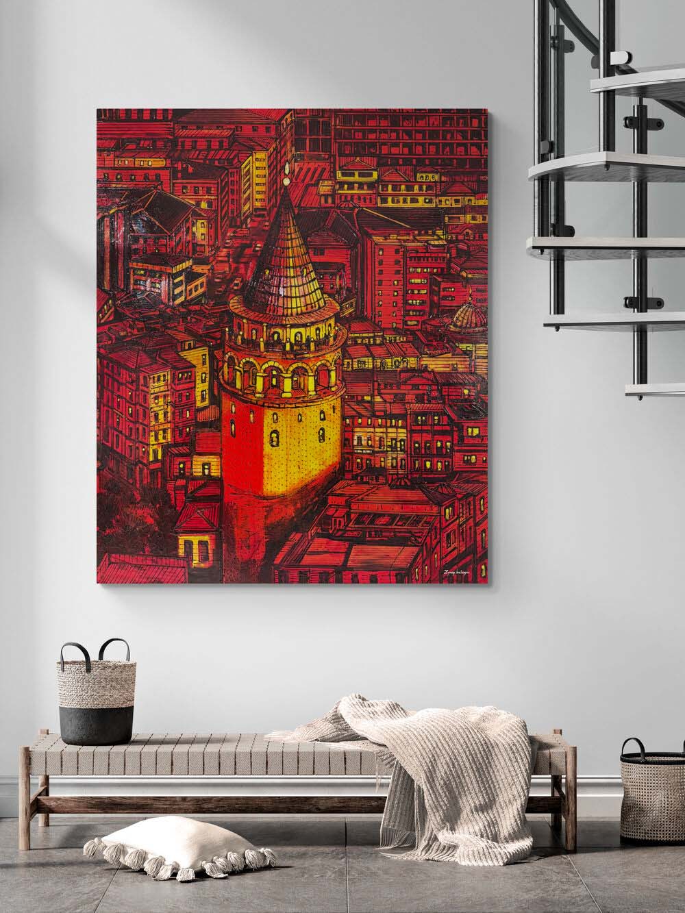 Galata Kulesinin Gözünden Yağlı Boya Tablosu