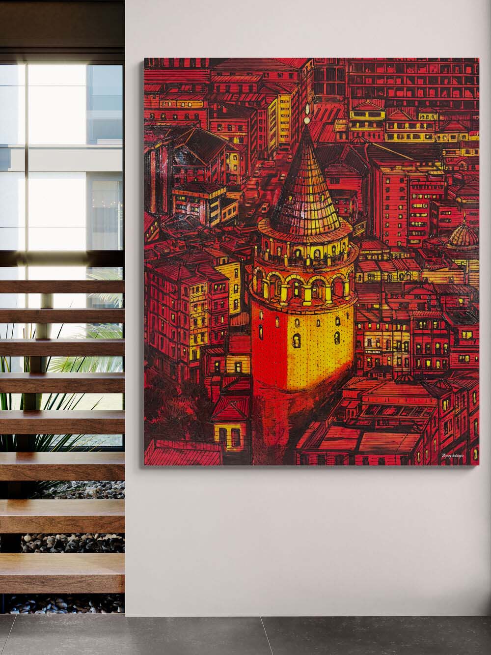 Galata Kulesinin Gözünden Yağlı Boya Tablosu