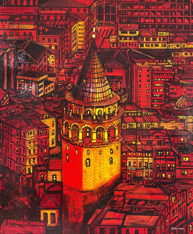 Galata Kulesinin Gözünden Yağlı Boya Tablosu