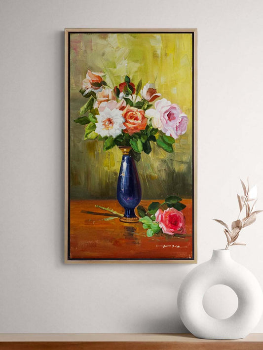 Vazoda Güllerin Şiiri Yağlı Boya Tablosu