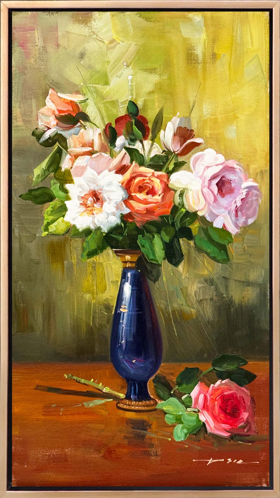 Vazoda Güllerin Şiiri Yağlı Boya Tablosu