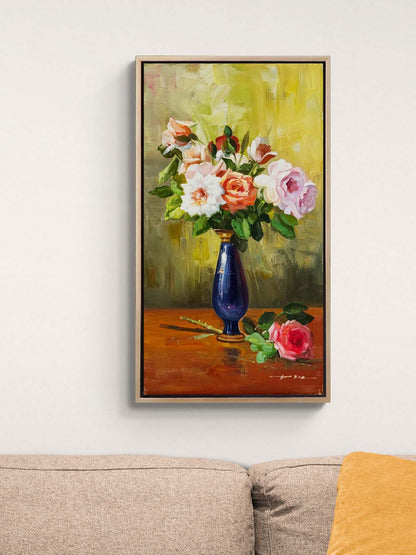 Vazoda Güllerin Şiiri Yağlı Boya Tablosu