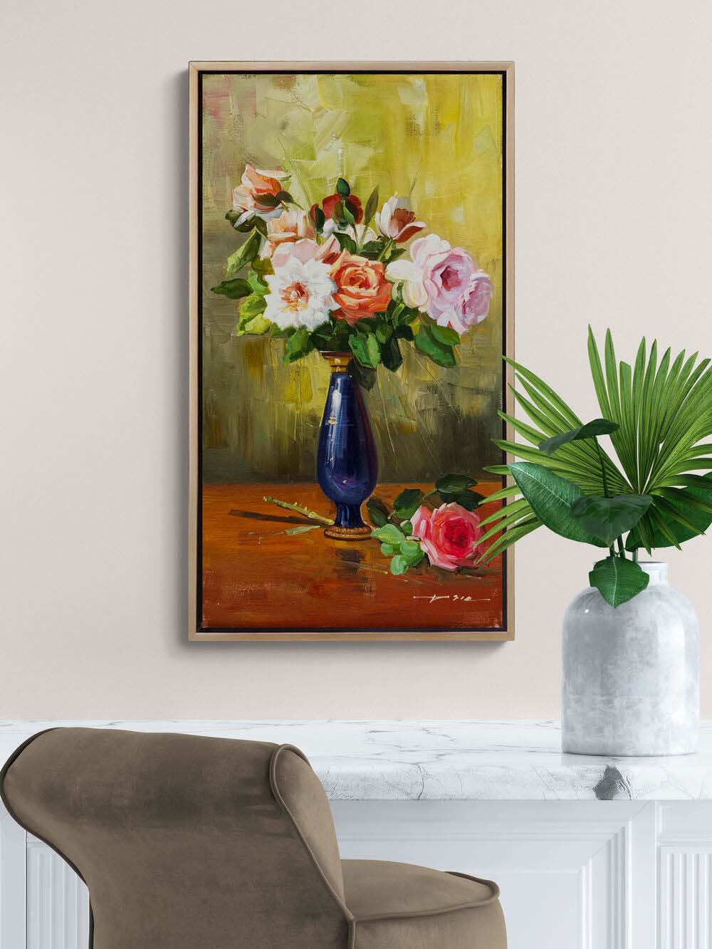 Vazoda Güllerin Şiiri Yağlı Boya Tablosu