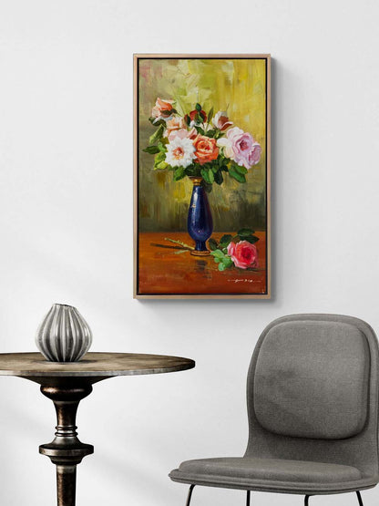 Vazoda Güllerin Şiiri Yağlı Boya Tablosu