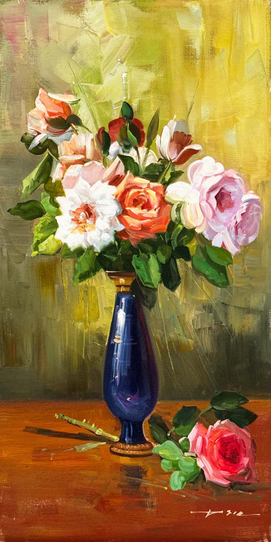 Vazoda Güllerin Şiiri Yağlı Boya Tablosu