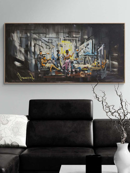 Atölyede Gece Yarısı Yağlı Boya Tablosu