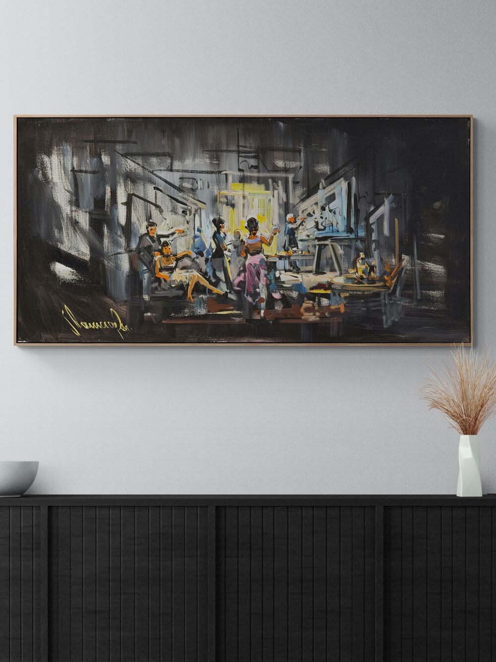 Atölyede Gece Yarısı Yağlı Boya Tablosu