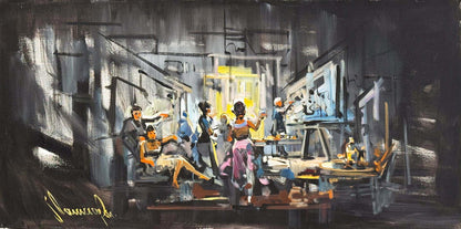 Atölyede Gece Yarısı Yağlı Boya Tablosu