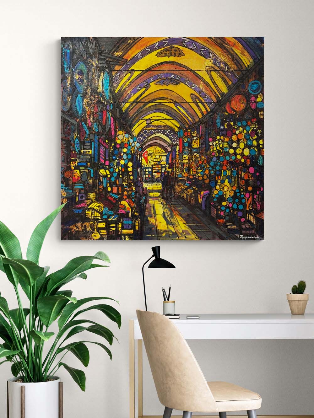 Kapalı Çarşı Işılıtısı Yağlı Boya Tablosu