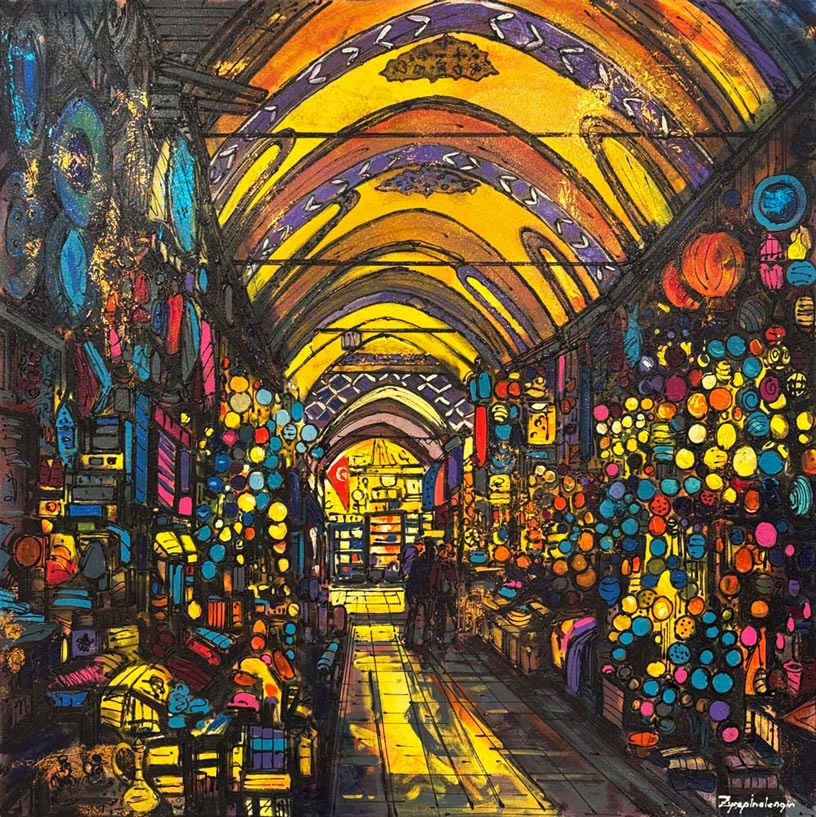 Kapalı Çarşı Işılıtısı Yağlı Boya Tablosu