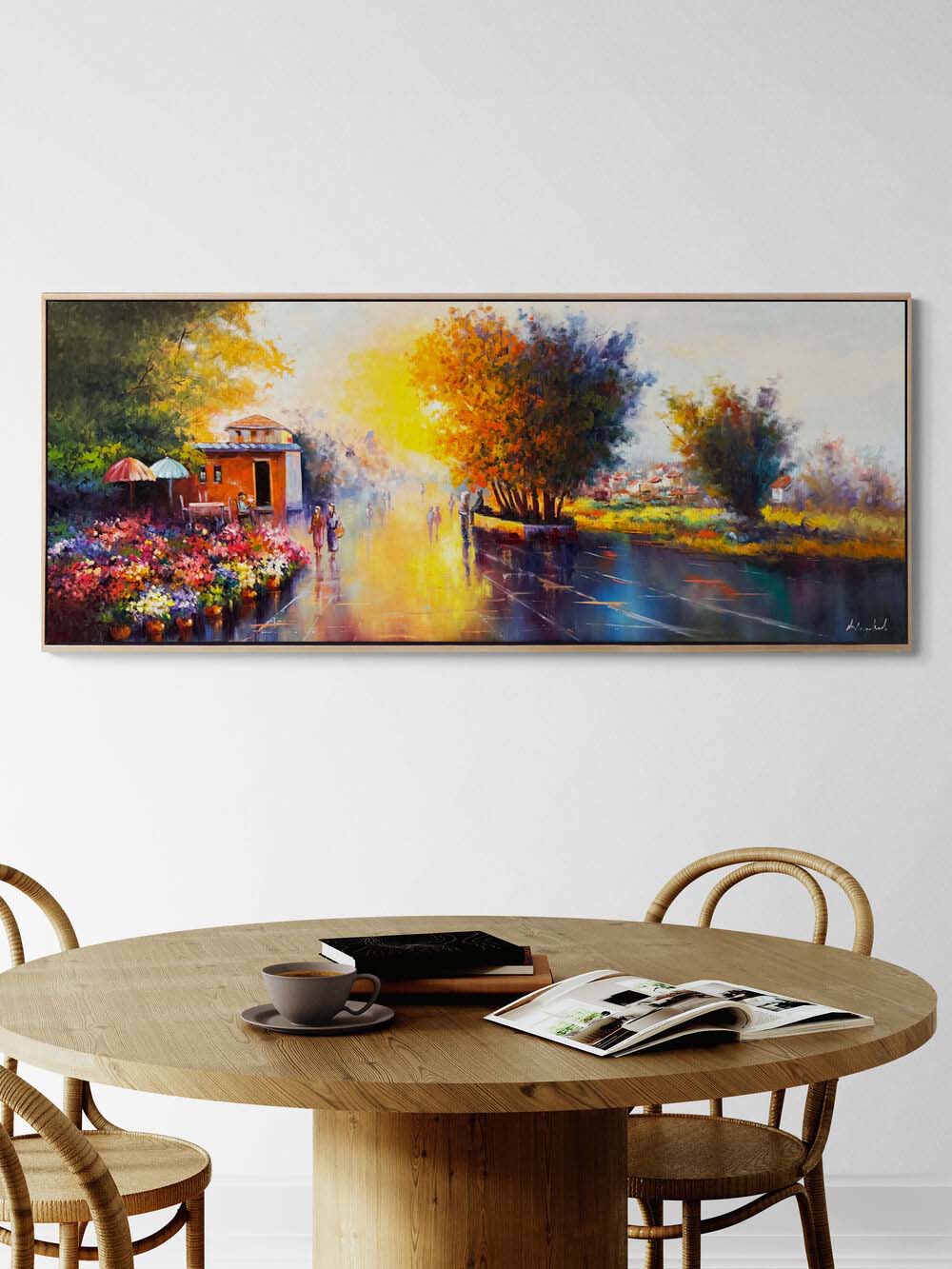 Şehirde Çiçek Pazarı Yağlı Boya Tablosu